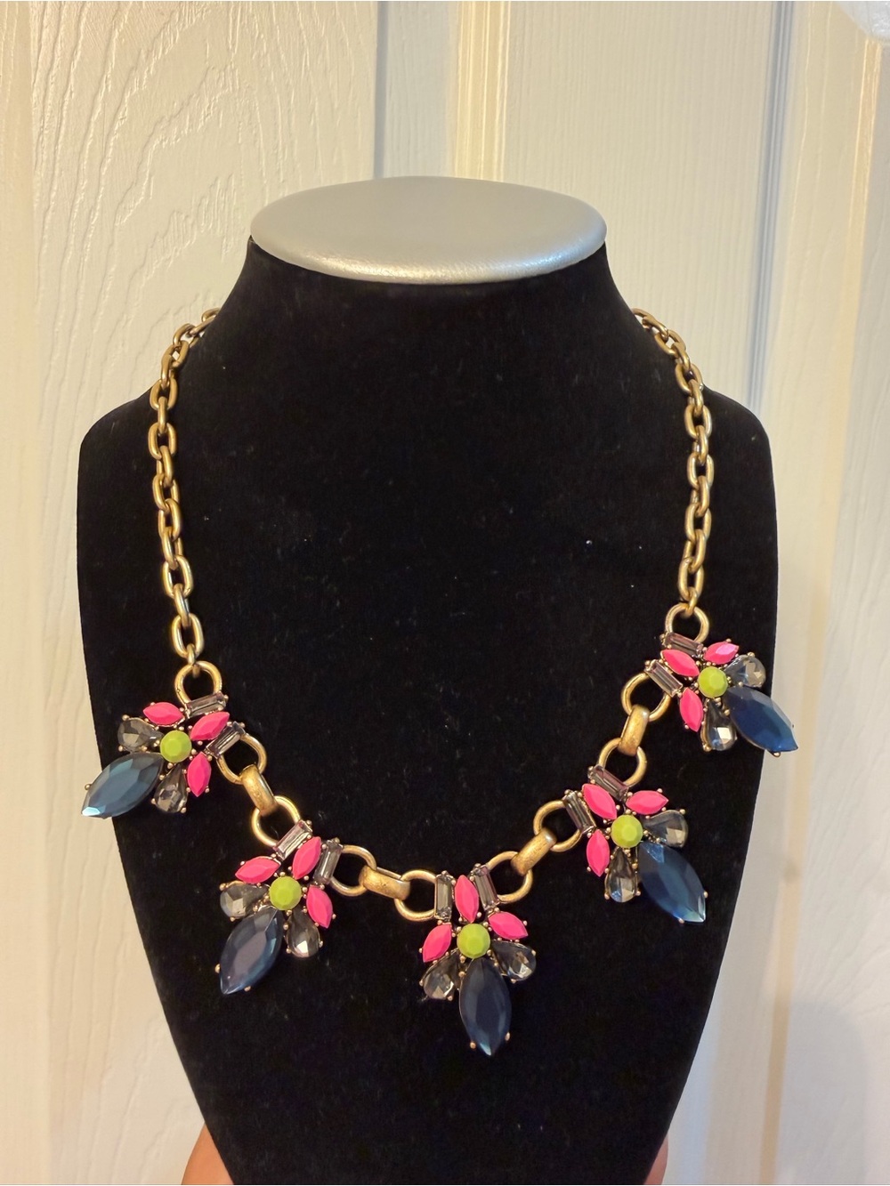 J. Crew Gold-Tone Chain Statement Necklace with Pink Blue Lime